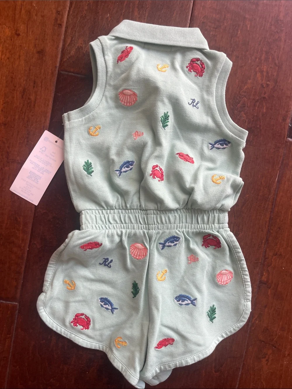 NWT Ralph Lauren Girls Size 6 Months Light Green Sleeveless Polo Romper